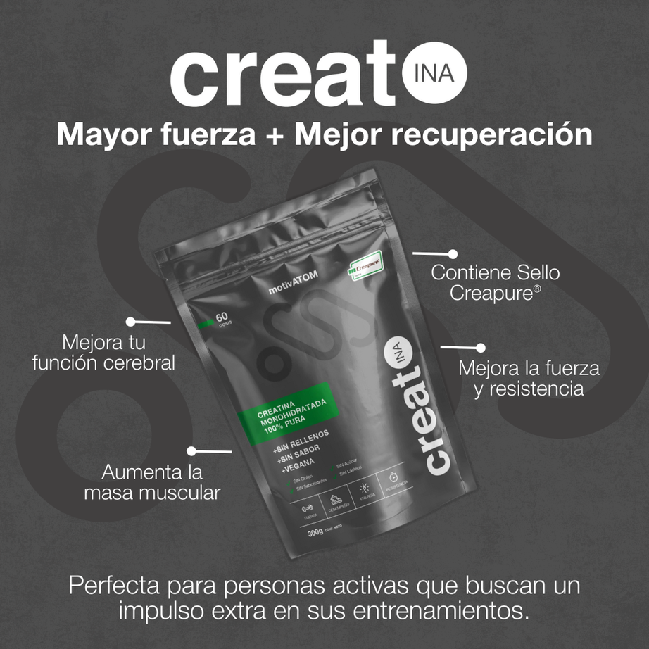 Creatina mayor fuerza y mejor recuperación, presentación de 300g, contiene creatina monohidratada 100%pura
