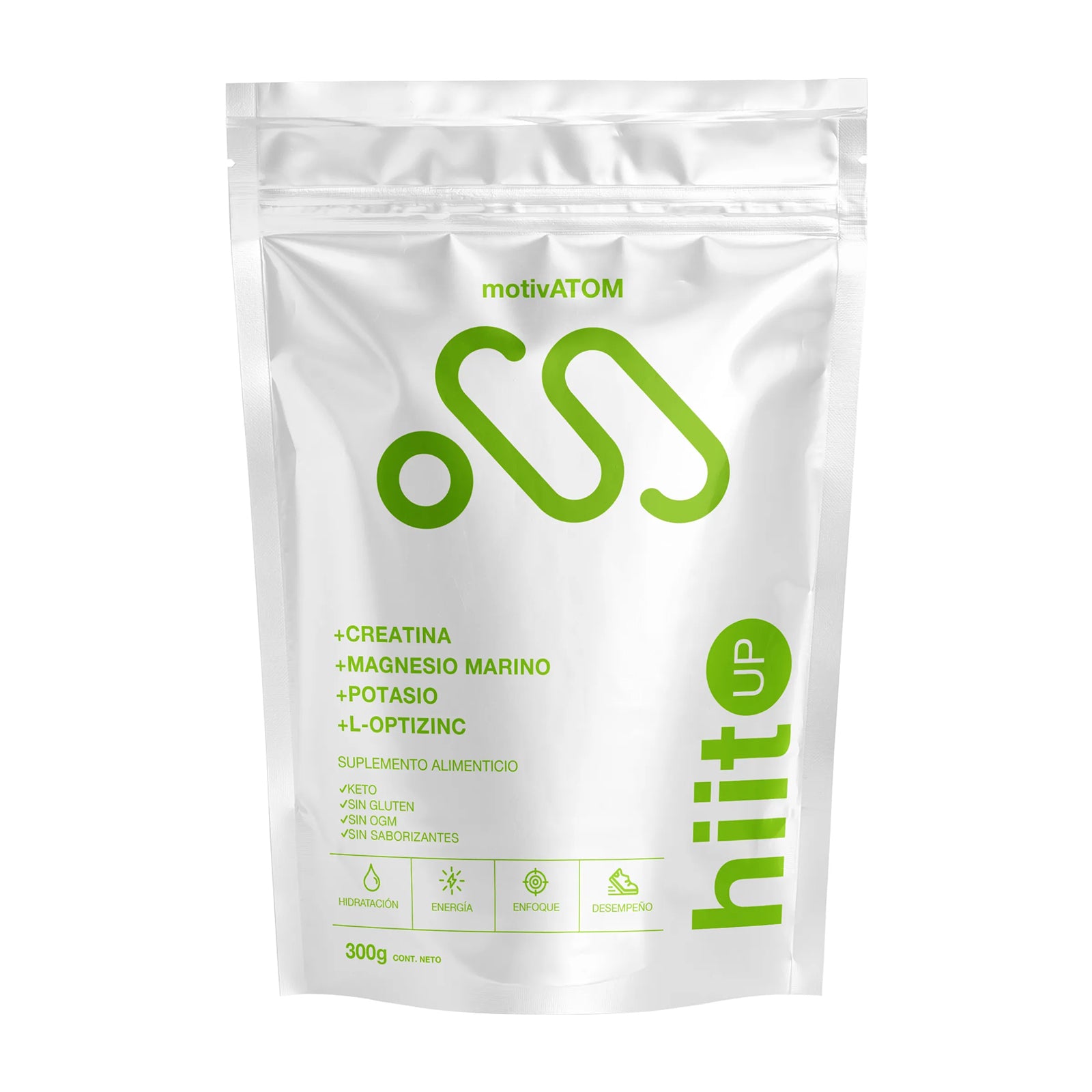 Electrolitos con creatina, magnesio marino, potasio, L-optizinc. Hidratación adecuada para obtener un mejor rendimiento, mayor energía y enfoque. 300g
